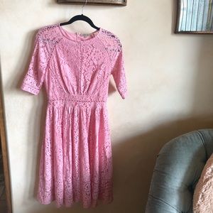 Veinfuns pink half sleeve lace dress
